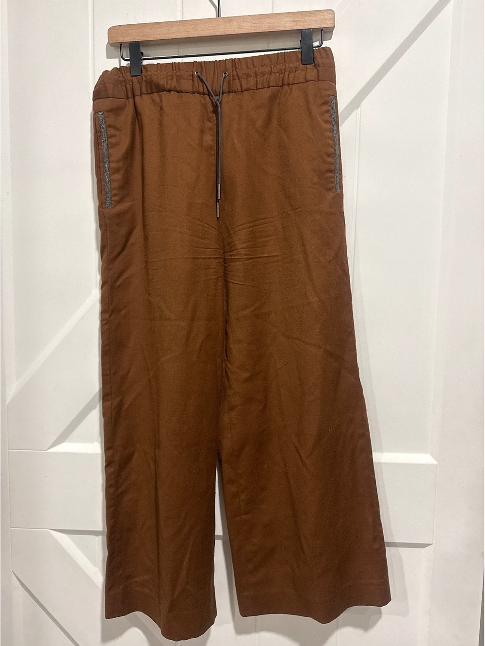Fabiana Filippi Women's Brown Wide-Leg Merino Wool Pants, Made in Italy, XXS